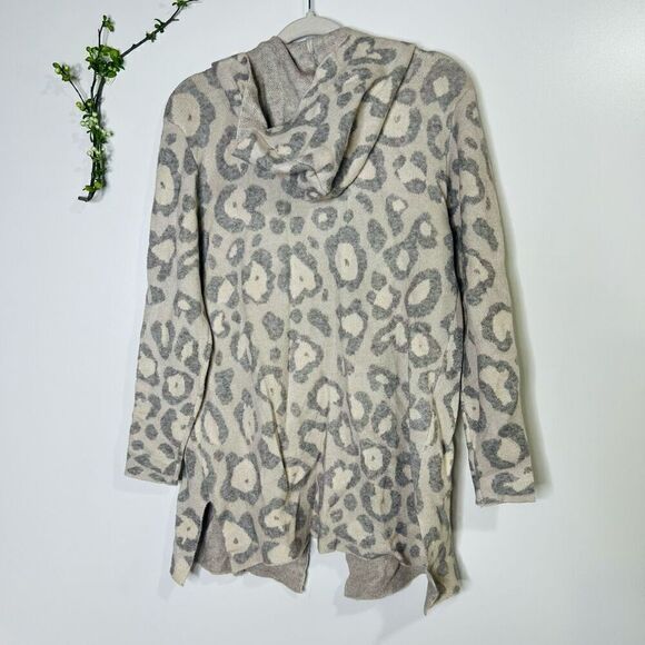 Charlie B Leopard Animal Print Gray Cream Hooded Cardigan Sweater Coat - Picture 8 of 10